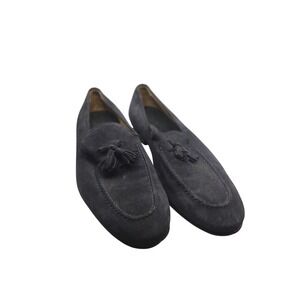 A. Soliani Tassel Loafers Mens 42.5 Navy Blue Good Italian Suede Slip On Shoes